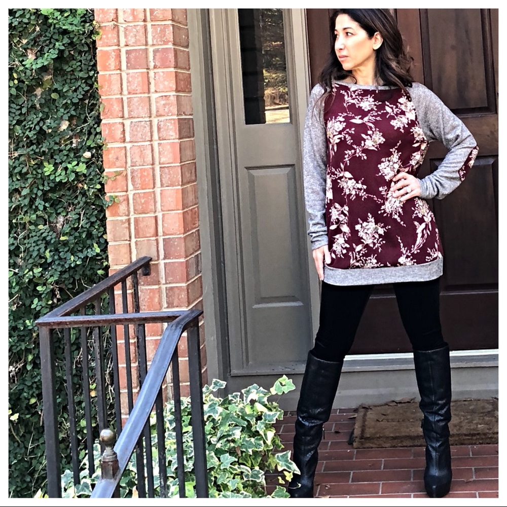 Raglan sleeves elbow patch long sleeves top - Picture 2 of 4